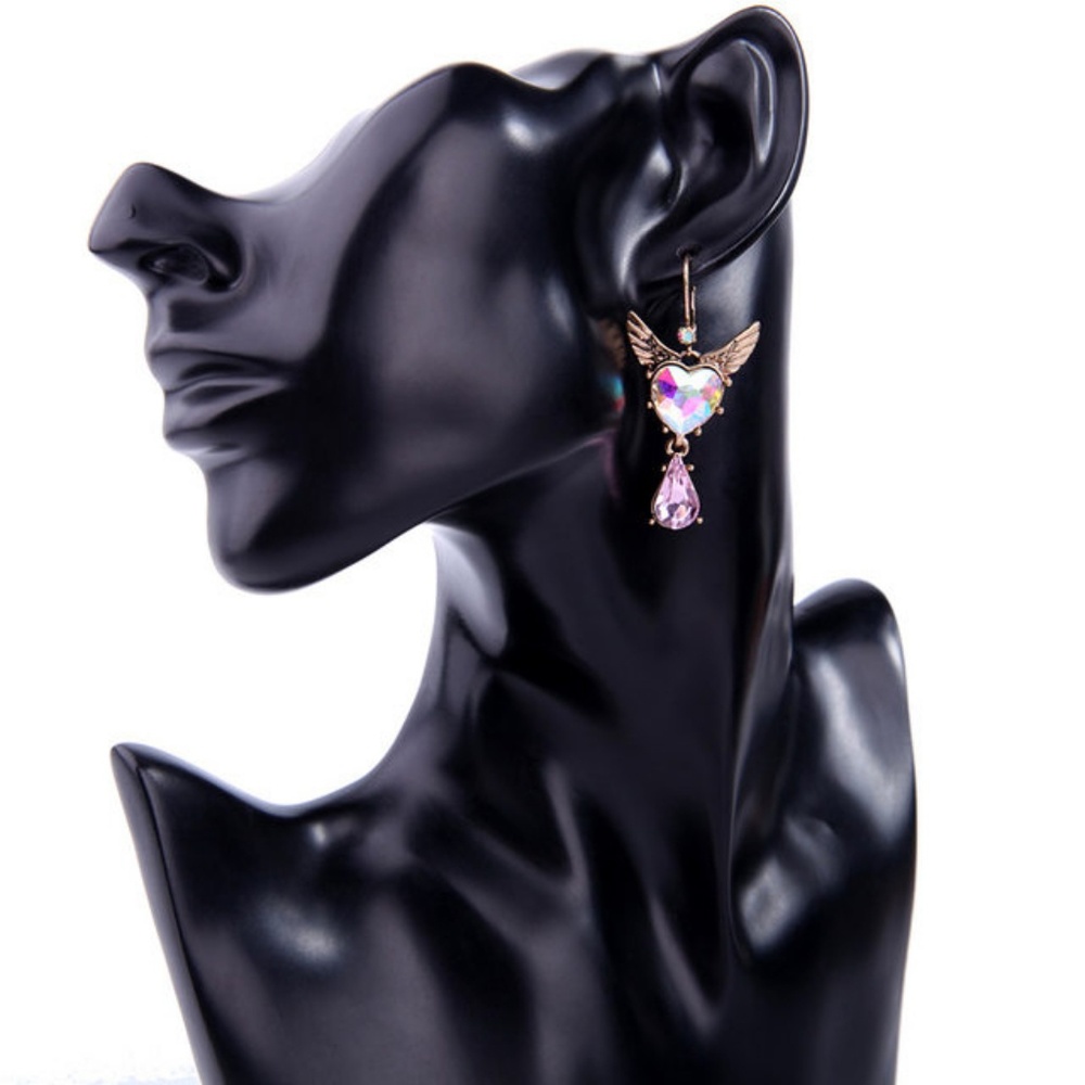 Pink Heart Angel Wing Earrings New - Picture 3 of 5